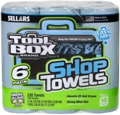 Sellars ToolBox Blue Shop Towels, 6 Pack