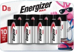Eveready Energizer D Batteries, Max Alkaline, 8 Count